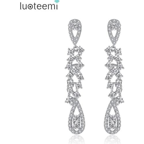 LUOTEEMI Wedding Long Earrings Water Shape Chandelier Earrings for Women Brides Bridesmaid Party Jewellery Brincos