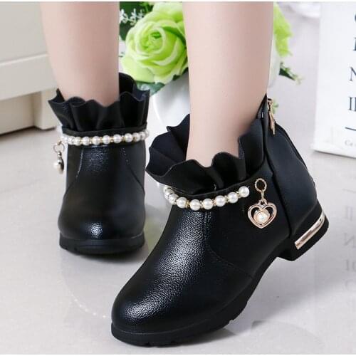 Princess Fashion String Bead Boots Child Kids Shoe For Girls Autumn Winter Ankle Black Boots 2021 New ChildrenS Boots 3-12 Year