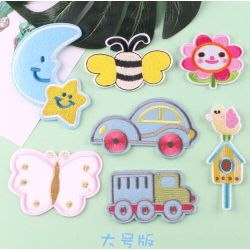 Cartoon Bee Full Embroidery Mocking Bird Moon Star StIron On Embroidered Clothes Patches For Clothing Stickers Garment Wholesale