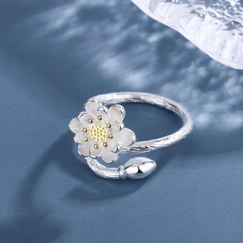 Charming Open Lotus Flower Ring for Women Vintage Boho Party Rings Gothic Punk Jewelry Gifts for Girls 2021