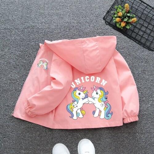 Autumn Little Girls Jacket Coats Unicorn Hooded Tops Teenage Girls Clothing Spring Toddler Children Princess Outwear Windbreaker