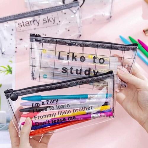 Transparent Starry sky Heart Pencil Case Kawaii Korea Stationery Bags Pvc Pencil Bag School Pencil Box Supplies Student Gift
