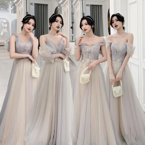 Bridesmaids Dress Illusion Sequined Embroidery Strapless Lace Short Tulle A-Line Off The Shoulder Women Wedding Party Gown E272