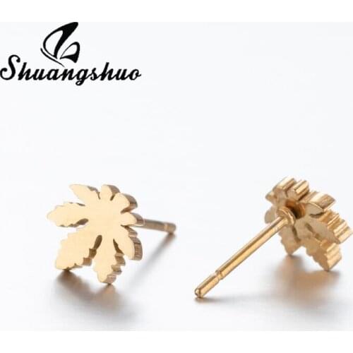Shuangshuo Stainless Steel Fashion Jewelry Stud Earrings for Women Maple Leaf-Shape Simple Temperament Aretes Birthday Gift 2021