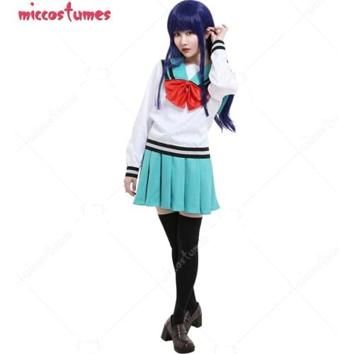 Teruhashi Kokomi Japanese Style Square Sailor Collar Short Sleeves Uniform Set Cosplay Costume Outfits with Bow and Stockings