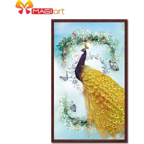 Cross stitch kits Embroidery needlework sets 11CT water soluble canvas patterns 14CT Animals The Gold Peahen-NCMA035