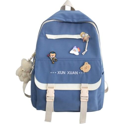 Women Backpack for Teenage Girls School Bags Nylon Back Pack Female with Badge Bear Pendant