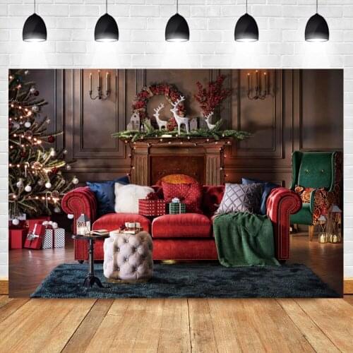 Winter Christmas Backdrop For Photography Living Room Sofa Gift Fireplace Christmas Tree Photozone Portrait Photo Background