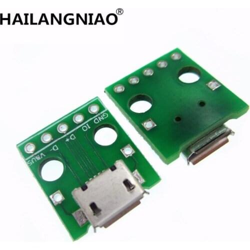 100pcs MICRO USB to DIP Adapter 5pin female connector B type pcb converter new