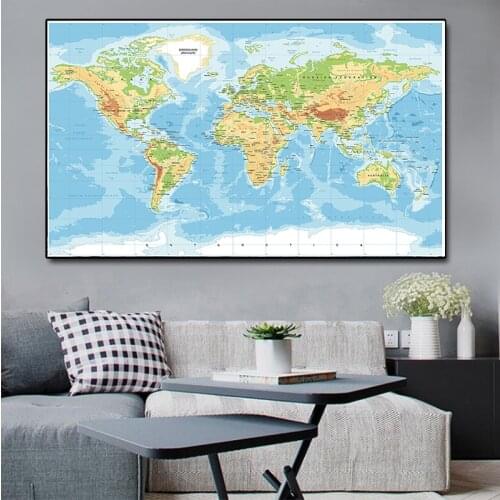 150*100cm The World Orographic Map Vintage Posters Eco-friendly Non-Woven Canvas Painting Home Decoration School Supplies