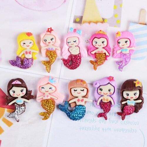 20Pcs Glitter Color Mermaid Flatback Resin DIY Crafts Supplies Hair Accessories Brooch Phone Shell Patch Arts Decor Materials