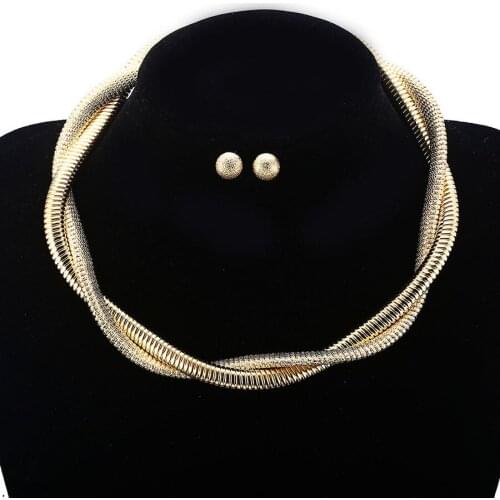 2018 Fashion Africa Indian Jewelry Set New Gold Chain Round Metal Large Choker Necklaces Earrings Set For Women Girls