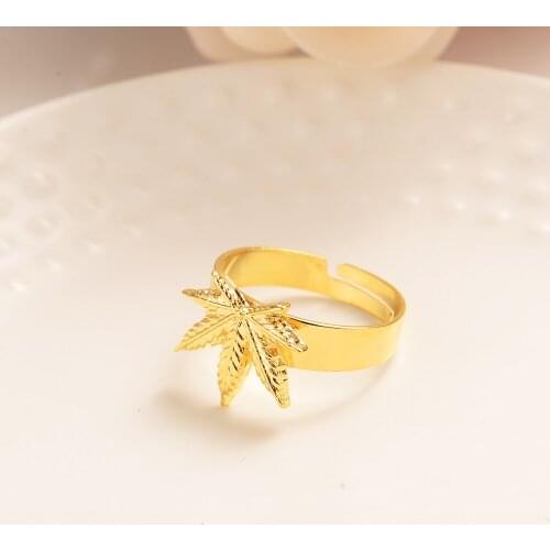 24k gold Christmas Gift Knuckle Rings Women Nature Inspired Delicate Jewelry Maple Leaf Opening Adjustable Ring