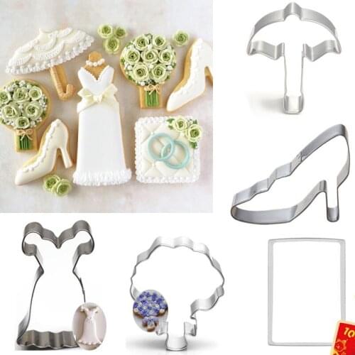 5pcs patisserie reposteria Brides Dress Flower Umbrella Wedding Cookie Cutter Fondant Cake Decor Tools Cupcake Biscuit Mold DIY