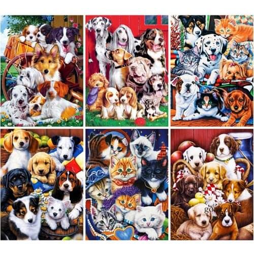 5D Diy Diamond Embroidery Dog Cat Cross Stitch Diamond Painting Animal Puppy Kitten Rhinestone Mosaic Wall Art Home Decor Gift