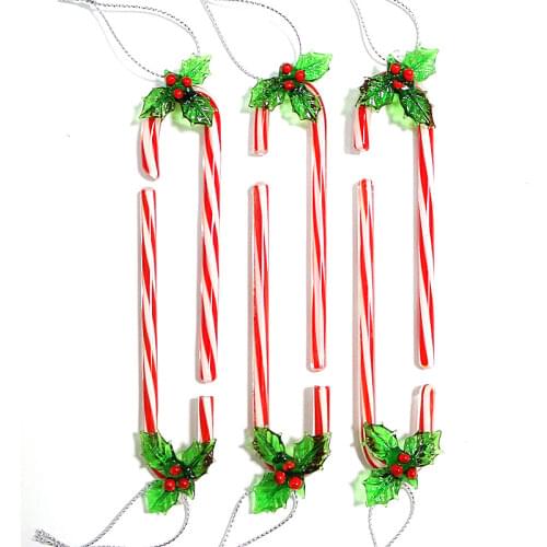 6pcs Custom handmade ancient glass Christmas walking stick model Christmas tree decorative pendant charm Christmas glass crutch