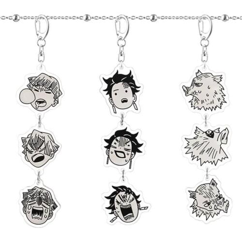 Anime Acrylic Keychain Demon Slayer Kimetsu No Yaiba Kamado Tanjirou Inosuke Acrylic Long Key Pendant Keyring Cosplay Prop