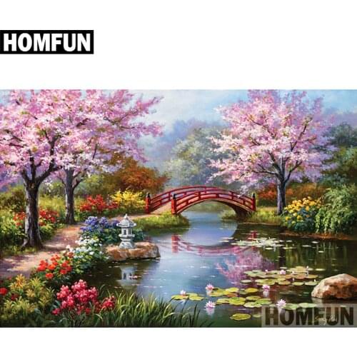 HOMFUN Diamond Painting "River Bridge" DIY 5D Diamond Embroidery Sale Full Set Rhinestone Cross Stitch Home Decor A06392