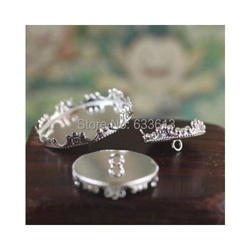 Free shipping! NEW 100pcs/lot (fit 15mm) silver crown round setting base with ring findings for glass cover vial pendant