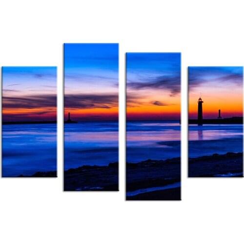 No Frame Free shipping 4pcs HD The lighthouse under the sunset glow canvas Printed decorative printing poster CFARA014