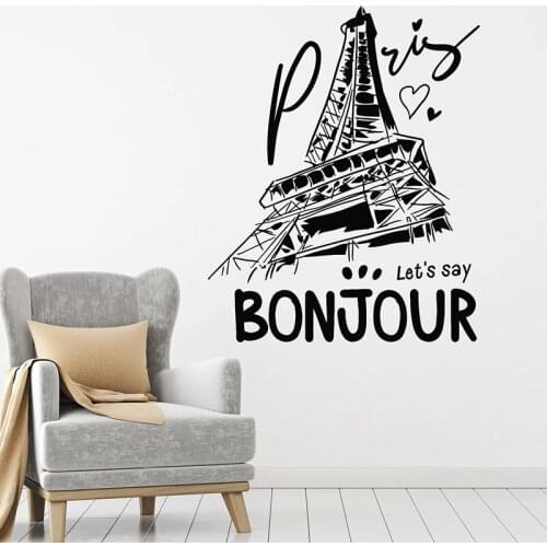 Bonjour French Wall Decal Paris France Love Tower Modern Door Window Vinyl Stickers Living Room Office Interior Decor Mural E819