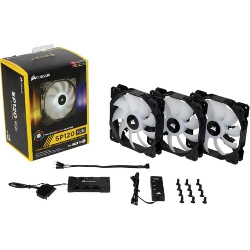 CORSAIR SP120 RGB LED high static pressure PC case fans combine excellent air delivery with hub mounted RGB LEDs