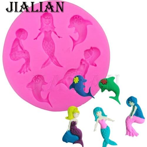 Dolphin chocolate cake decorating tools DIY baking fondant mermaid silicone mold used to easily create poured sugar T0255