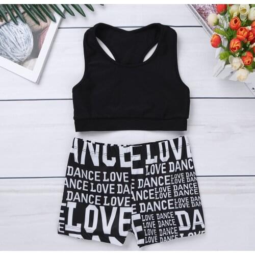Kids Dance Wear Girls Ballet Crop Top + Shorts Bottoms Two Piece Set Workout Gymnastics Tops Performance Ballet Practice Clothes