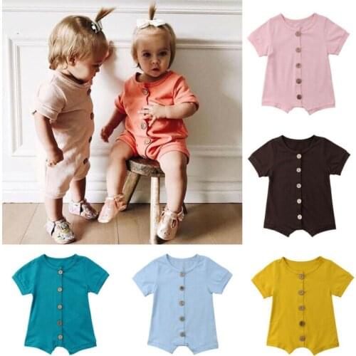Cute 2020 Newborn Toddler Baby Boy Girl Button Short Sleeve Romper Body suit Sunsuit Outfit Clothes Playsuit Solid Color