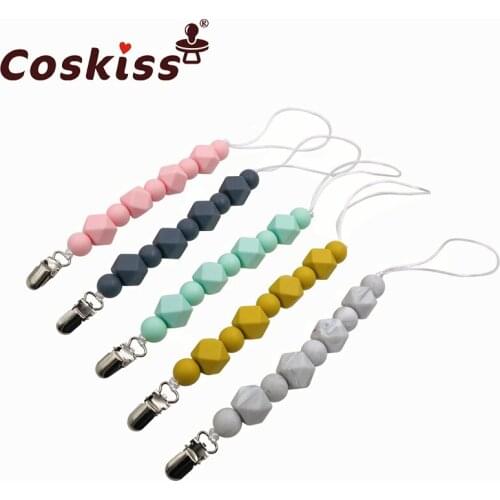 Baby Teether Pacifier Chain Organic Teether Natural Teething Grasping Toy Silicone Beads Toddler Teether Newborn DIY Baby Gift