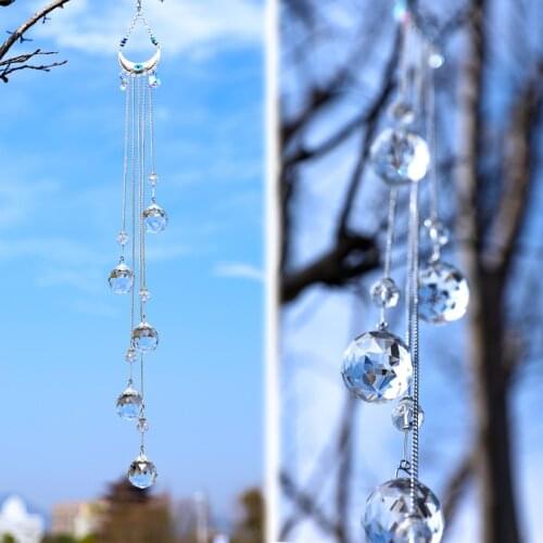 H&D Shinning Crescent Crystal Rainbow Suncatcher Hanging Blue Evil Eye Ornament Glass Balls Prism Pendant for Home,Window,Garden