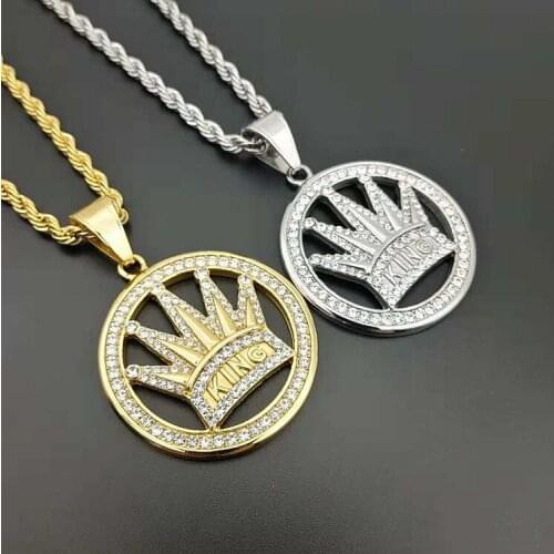 Hip hop Crown King Necklaces & Pendant For Men Women Gold Color lphabets Cubic Zirconia Iced Out Jewelry Gifts
