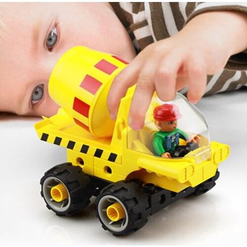 Engineering vehicle excavating and pushing Machinery Group large Particle Building Block screw assembling Educational Toys