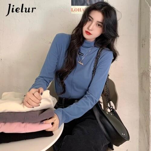 Jielur Turtleneck Bottoming Shirt Top for Women New 5 Colors T-shirt Slim Female Hipster Basic Tee Long-sleeved T-shirts Fashion