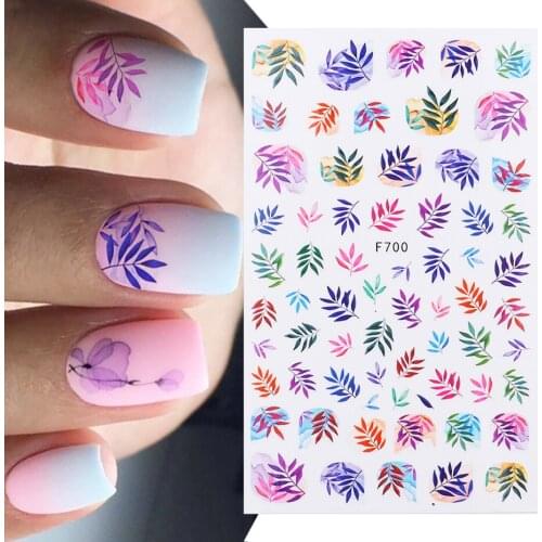 Colorful Leaves Nail Stickers Blooming Flowers Foliage Pattern Manicure 3D Adhesive Decoration Slider on Nails Charms BEF692-701