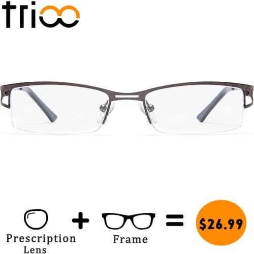 TRIOO Cool Matte Grey Prescription Glasses for men Reading Myopia Eyeglasses Male Clear Progressive Business Type Spectacles