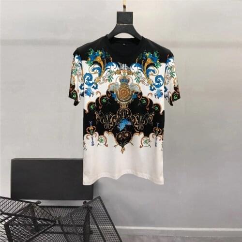 Europe Style Mens High quality diamonds casual T-shirts Hot fashion retro print Tee Tops B045