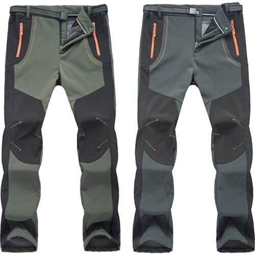 Mens Winter Outdoor Hiking Thermal Pants Camping Trekking Climbing Sport Waterproof Trousers Softshell Skiing Fleece Pants 5XL