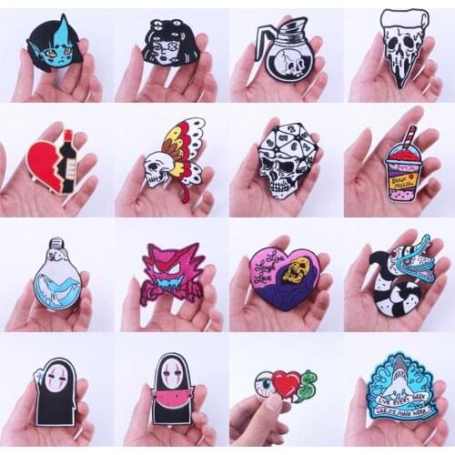Butterfly Skull Embroidery Patch Cartoon Stripe Iron On Embroidered Patches For Clothing DIY Applique Punk Fabric Jacket Badge