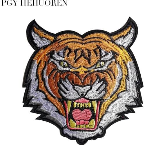 PGY New embroidered patch decoration clothing domineering tiger art big badge badge DIY Iron-On clothes denim paste process