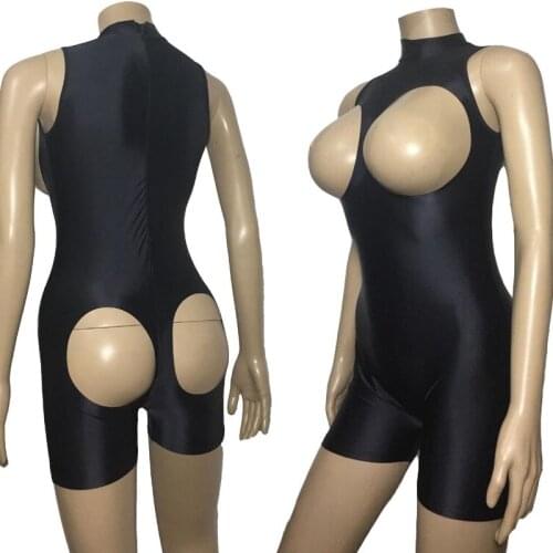 Sexy Women Spandex Skinny Open Butt Catsuit Cupless Romper Suit Erotic Bodysuit Jumpsuit Lingerie