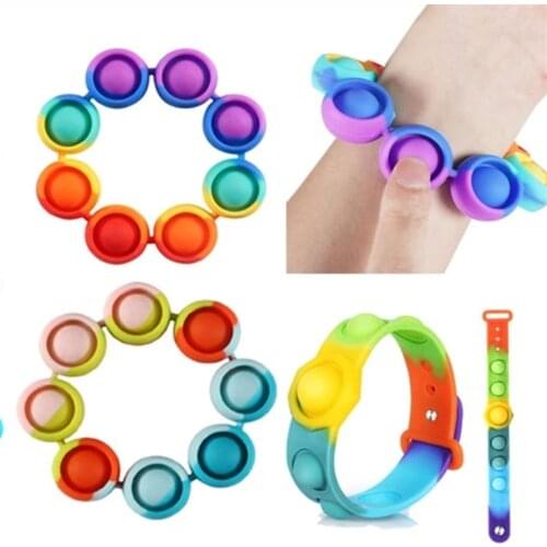Rainbow Wearable Push Bubble Bracelet Sensory Fidget Toy Children Adult Anti-Stress Relieve Bracelet Toy