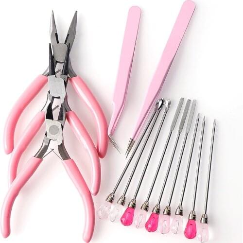 Pink Jewelry Pliers Tool & Equipment for KitsRound Nose Plier Side Tweezers Mix Needle Spoon Tool DIY Metal Jewelry Making Tools