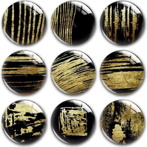 Hand draw Gold color Pattern glass cabochon,Black and yellow patterns Round photo glass cabochon demo flat back Making findings