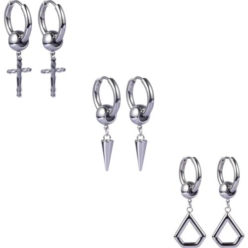 1 Pair Dangle Hoop Earring for Men Women,Surgical stainless steel Cross Hanging Hinged Earring, Small Huggie Earring with Charms