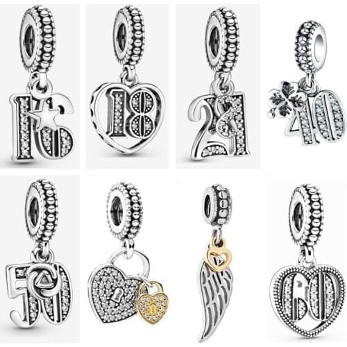 New 16th 18th 21st 30th 40th 50th 60th Celebration Charm DIY beads Fit pandora 925 original silver Charm Bracelet Jewelry making