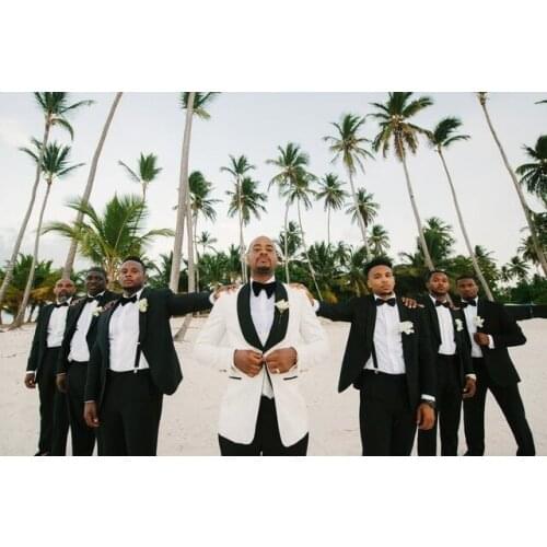 Wedding Suits For Men Black Shawl Lapel Formal Tuxedos Slim Fit Groomsmen Best Man Suit Black Wedding Dress 2 Pieces Terno