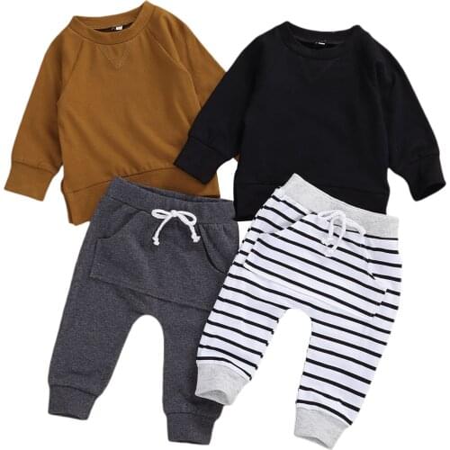 Infant Kids Baby Boys 2Pcs Set Clothes Long Sleeve Hoodie Tops Pocket Pants Solid Spring Autumn New Outfits