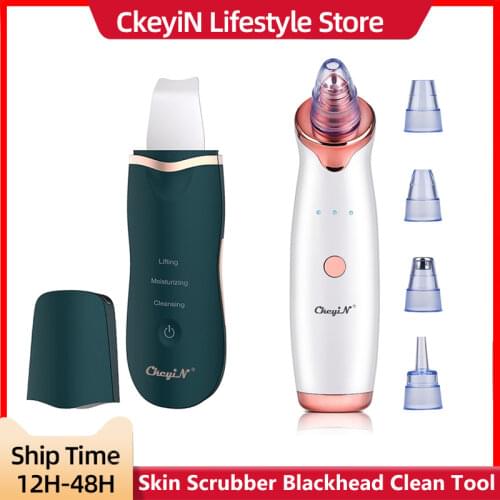 CkeyiN Ultrasonic Facial Skin Scrubber Ion Deep Face Clean+ Electric Vacuum Suction Blackhead Extractor Clean Tool with 4 Probe