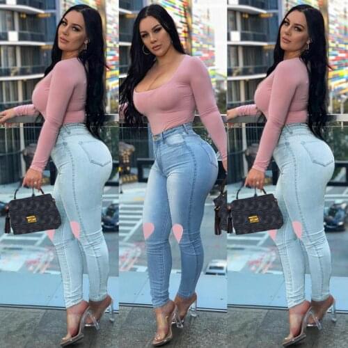 Spring 2021 Women Plus Size Denim Pencil Pants Fashion Heart Print High Waist Stretch Jeans Ladies Sexy Butt Lift Skinny Jeans